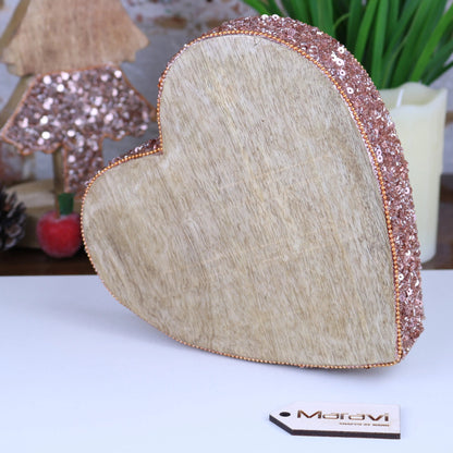 Lovell Mango Wood Christmas Heart Decoration with Copper Jewel Edging, 2 Sizes
