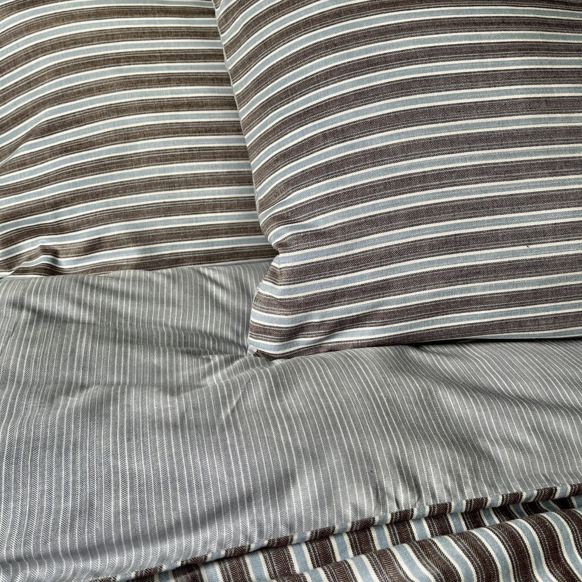 Dormitory Duncan Espresso Striped Cotton Duvet Cover, Pillowcases & Fitted Sheet