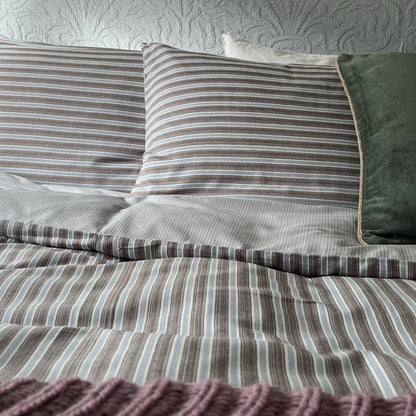 Dormitory Duncan Espresso Striped Cotton Duvet Cover, Pillowcases & Fitted Sheet