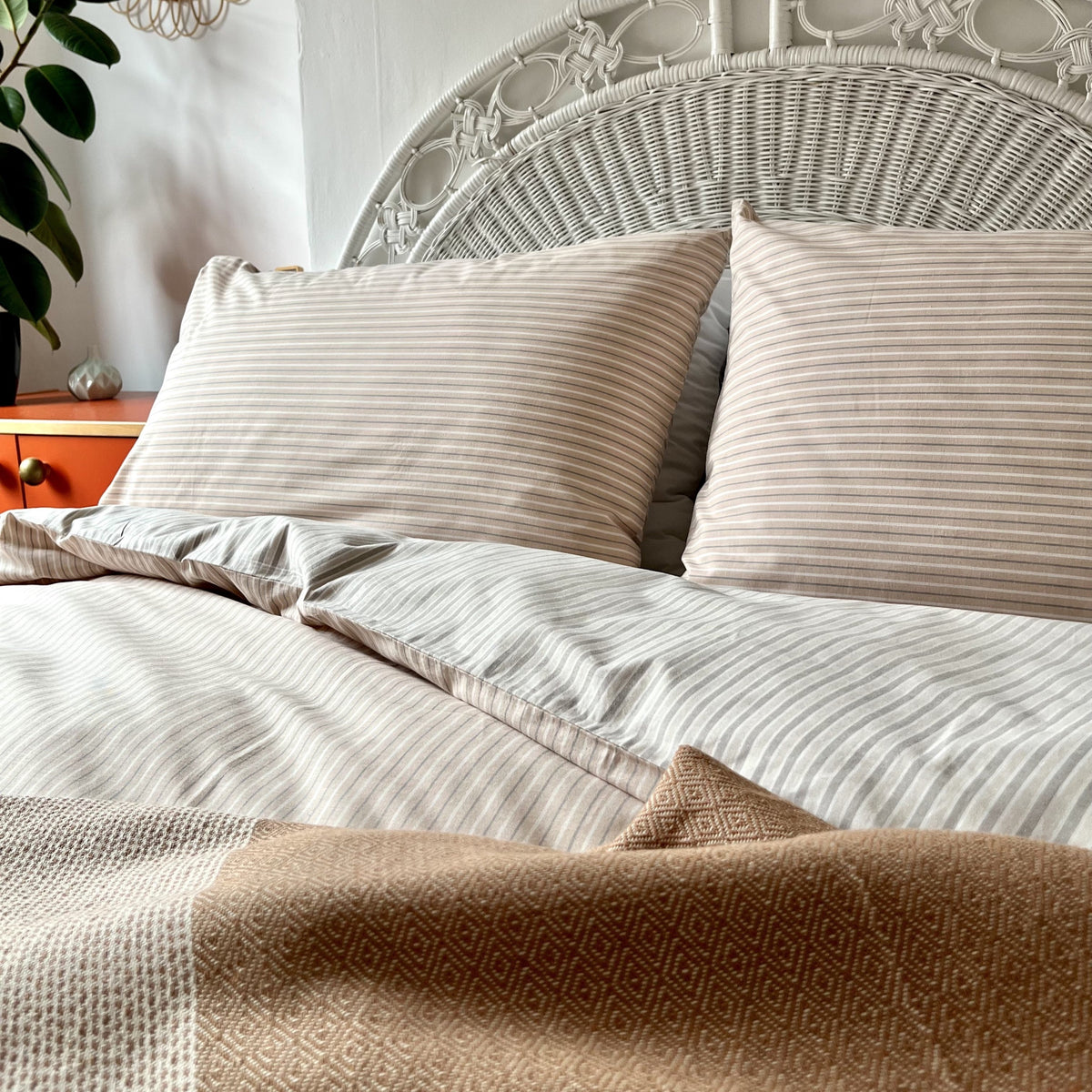 Dormitory Duncan Apricot Striped Cotton Duvet Cover, Pillowcases & Fitted Sheet
