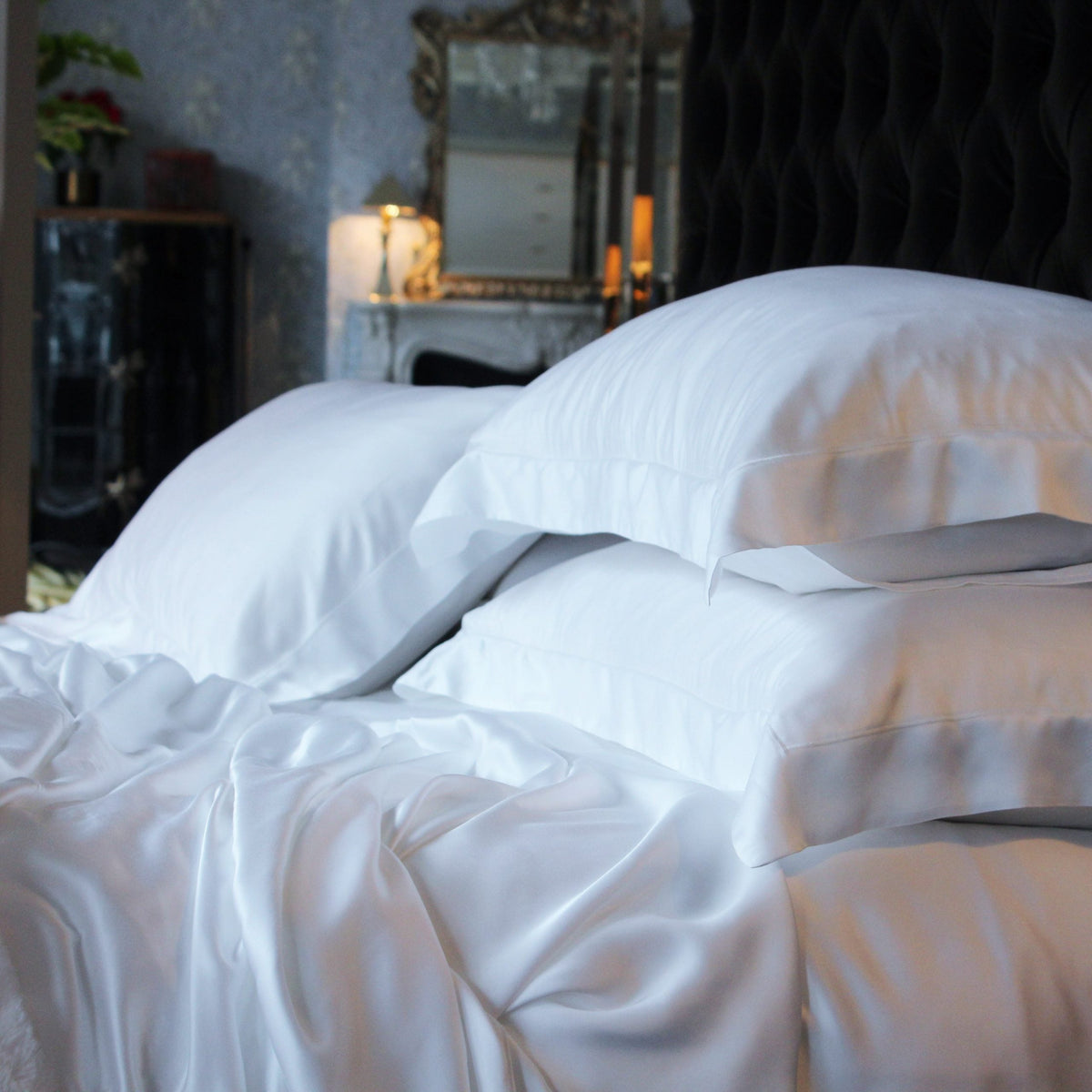 Dormitory Vivian White Micromodal Satin Duvet Cover, Pillowcases & Flat Sheet