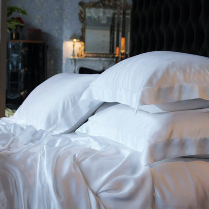 Dormitory Vivian White Micromodal Satin Duvet Cover, Pillowcases & Flat Sheet