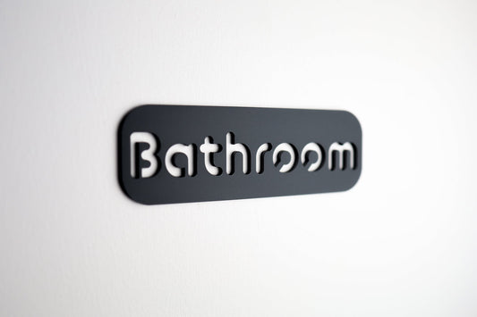 Minimalist Black Bathroom Sign - Waterproof Stone Texture Acrylic