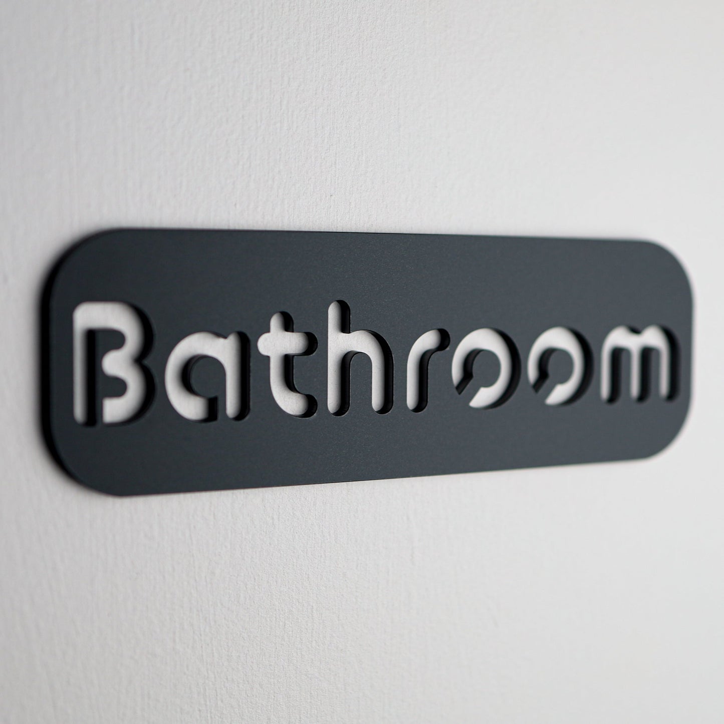 Minimalist Black Bathroom Sign - Waterproof Stone Texture Acrylic