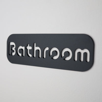 Minimalist Black Bathroom Sign - Waterproof Stone Texture Acrylic