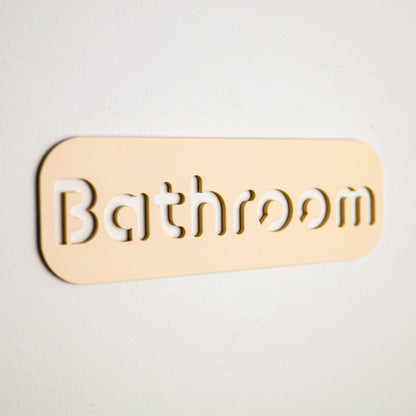 Minimalist Beige Bathroom Sign - Waterproof Stone Texture Acrylic