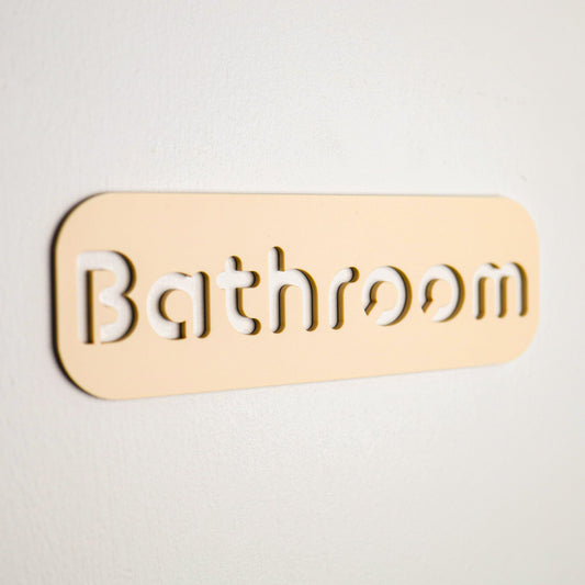 Minimalist Beige Bathroom Sign - Waterproof Stone Texture Acrylic