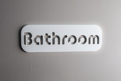 Minimalist White Bathroom Sign - Waterproof Stone Texture Acrylic