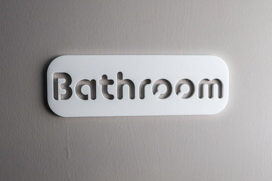 Minimalist White Bathroom Sign - Waterproof Stone Texture Acrylic