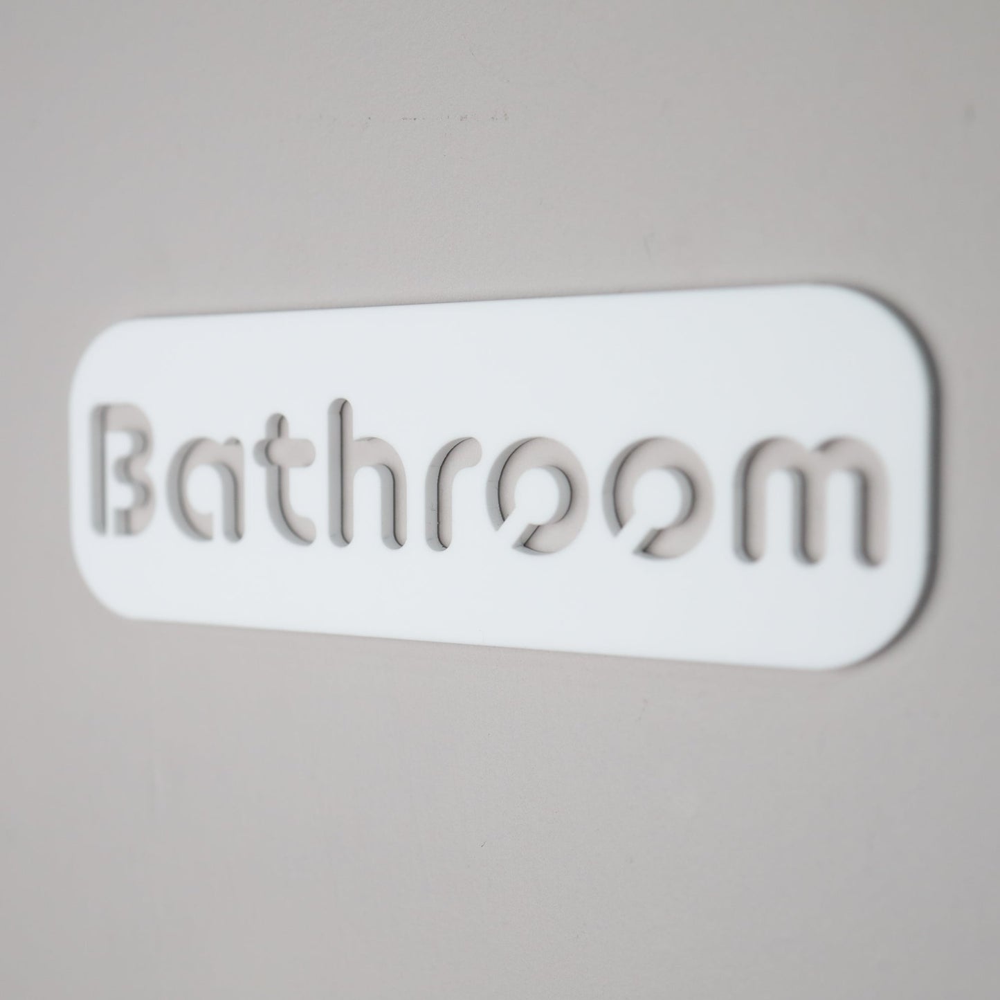 Minimalist White Bathroom Sign - Waterproof Stone Texture Acrylic