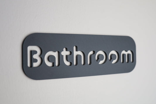 Minimalist Grey Bathroom Sign - Waterproof Stone Texture Acrylic