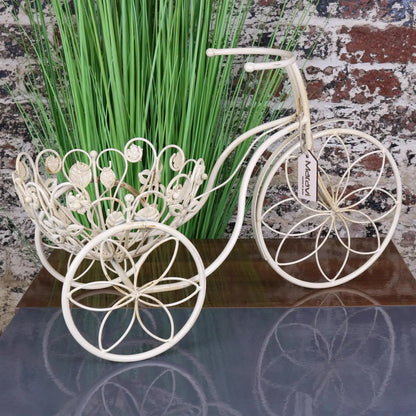 Vintage White Metal Bike Planter