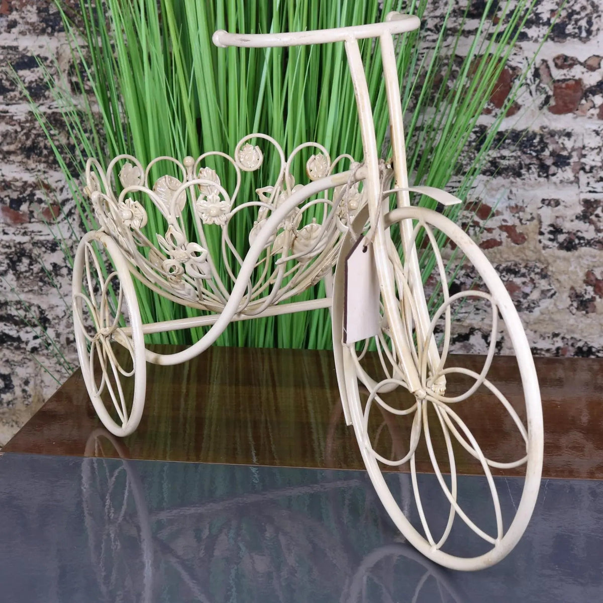 Vintage White Metal Bike Planter