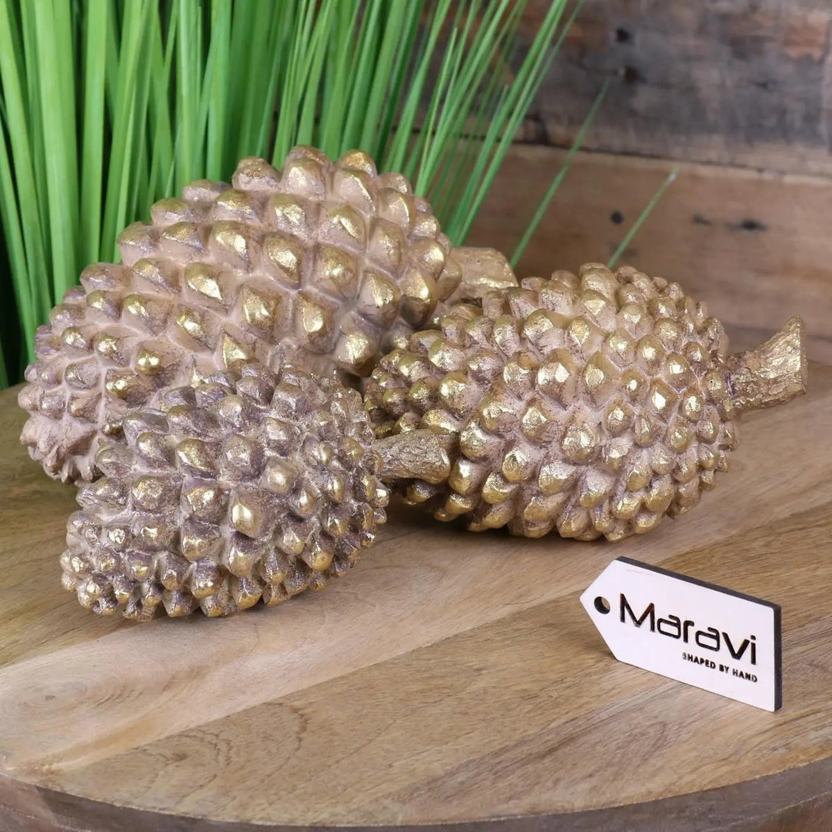 Kurki Antiqued Gold Resin Pinecone Ornaments, Set of 3