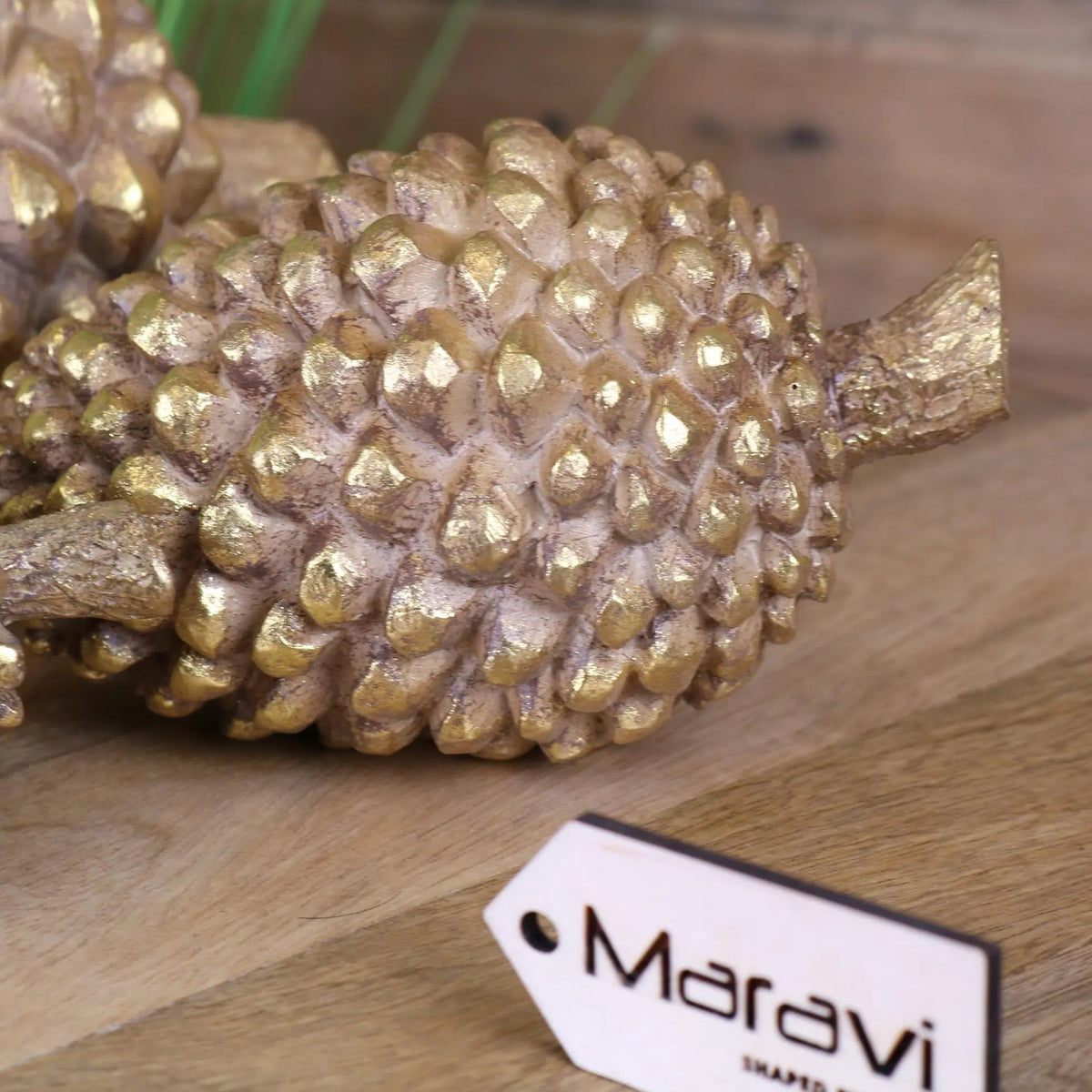 Kurki Antiqued Gold Resin Pinecone Ornaments, Set of 3