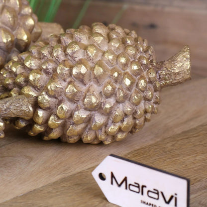 Kurki Antiqued Gold Resin Pinecone Ornaments, Set of 3