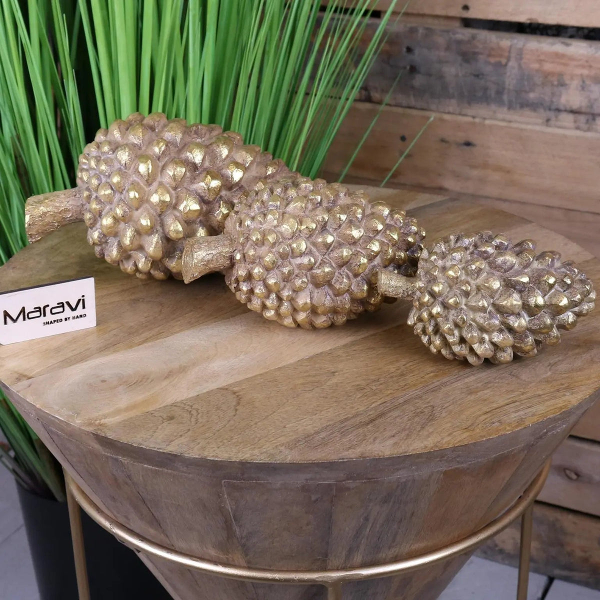 Kurki Antiqued Gold Resin Pinecone Ornaments, Set of 3