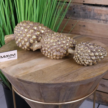 Kurki Antiqued Gold Resin Pinecone Ornaments, Set of 3