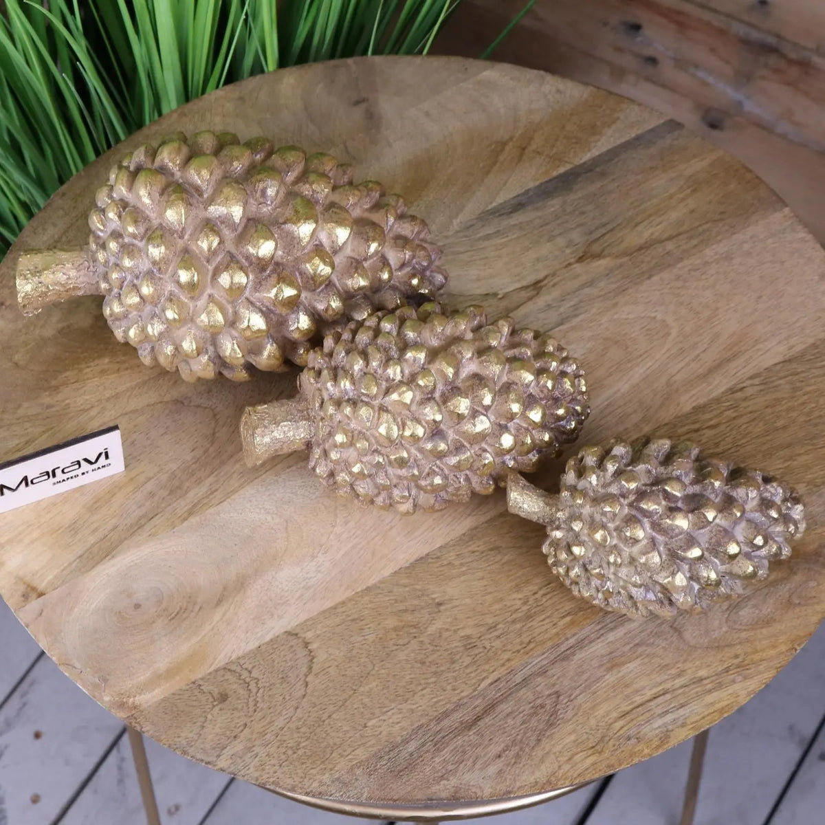 Kurki Antiqued Gold Resin Pinecone Ornaments, Set of 3