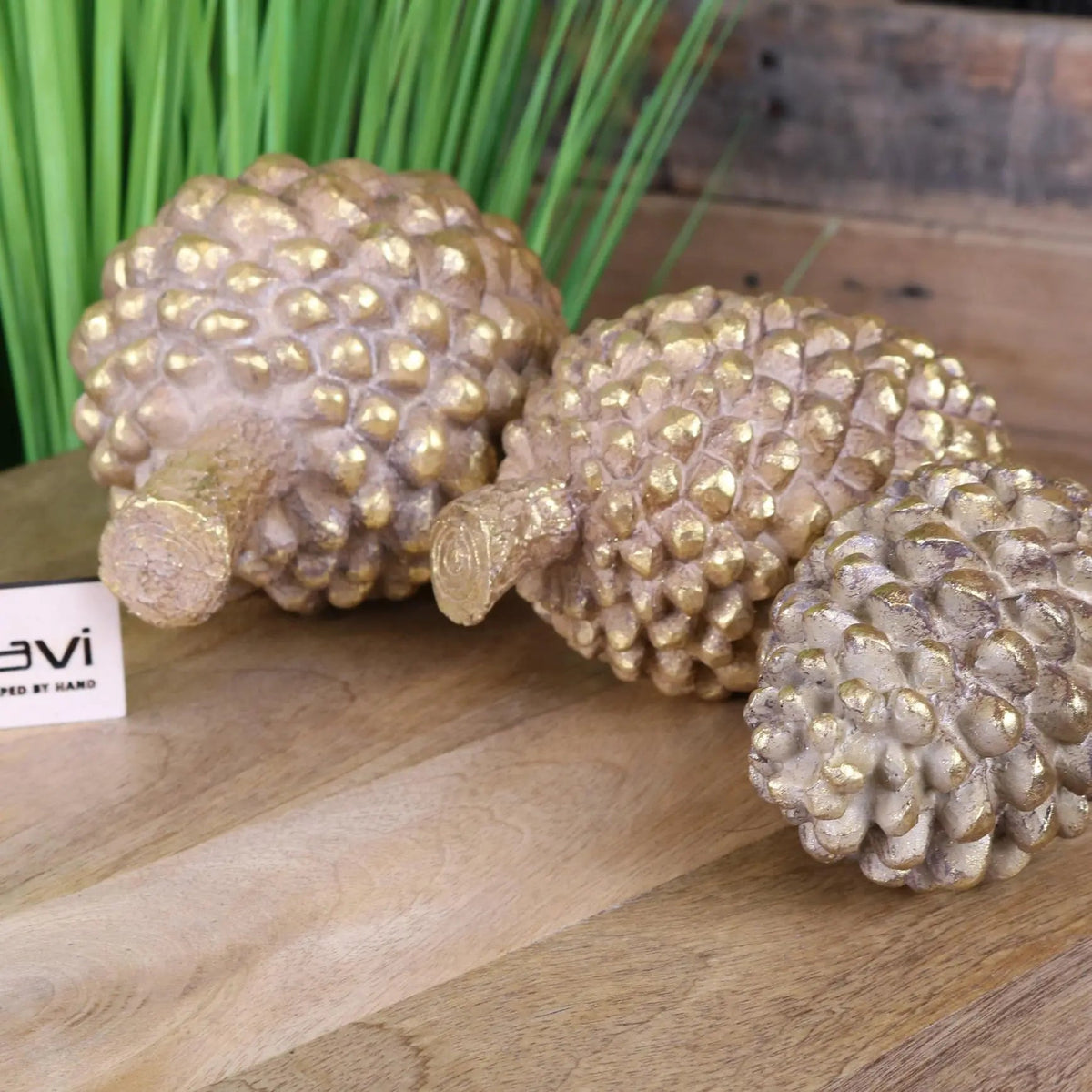 Kurki Antiqued Gold Resin Pinecone Ornaments, Set of 3