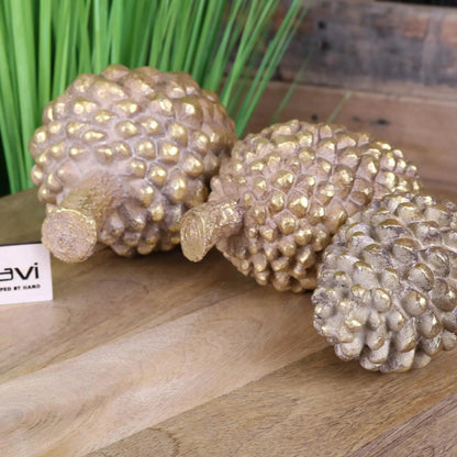 Kurki Antiqued Gold Resin Pinecone Ornaments, Set of 3
