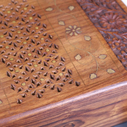 Vervek Large Hand Carved Sheesham Wood Box with Brass Inlay