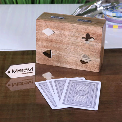 Mahe Mango Wood Playing Card Box with Brass Suit Inlay and Cards