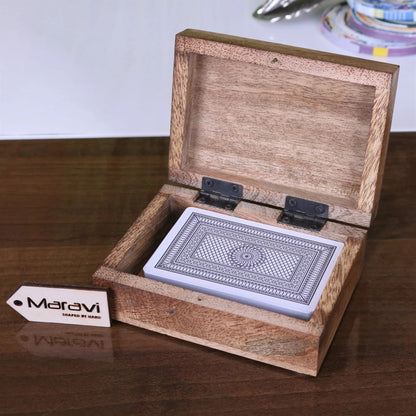 Mahe Mango Wood Playing Card Box with Brass Suit Inlay and Cards