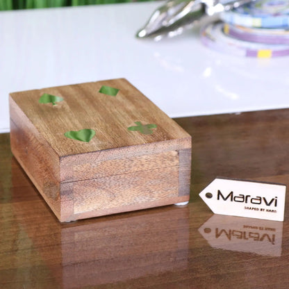 Mahe Mango Wood Playing Card Box with Brass Suit Inlay and Cards