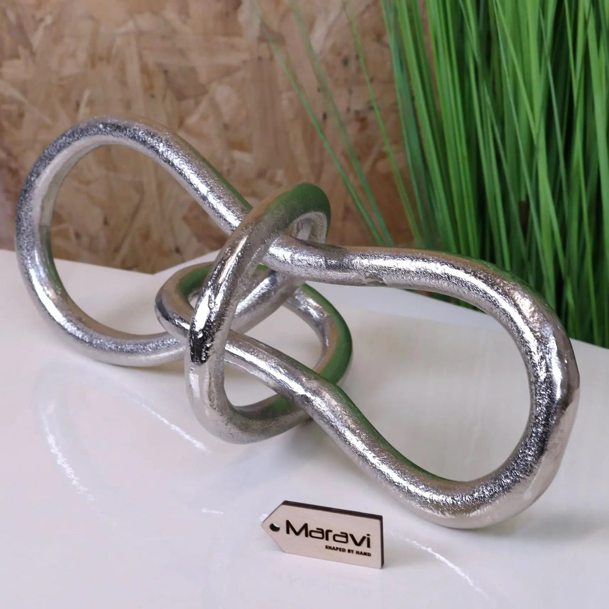 Armo Distressed Silver Aluminium Knot Sculpture 38 cm
