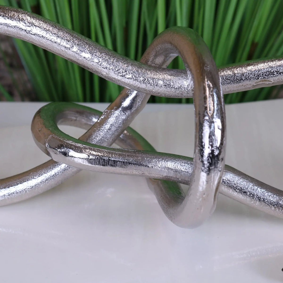 Armo Distressed Silver Aluminium Knot Sculpture 38 cm