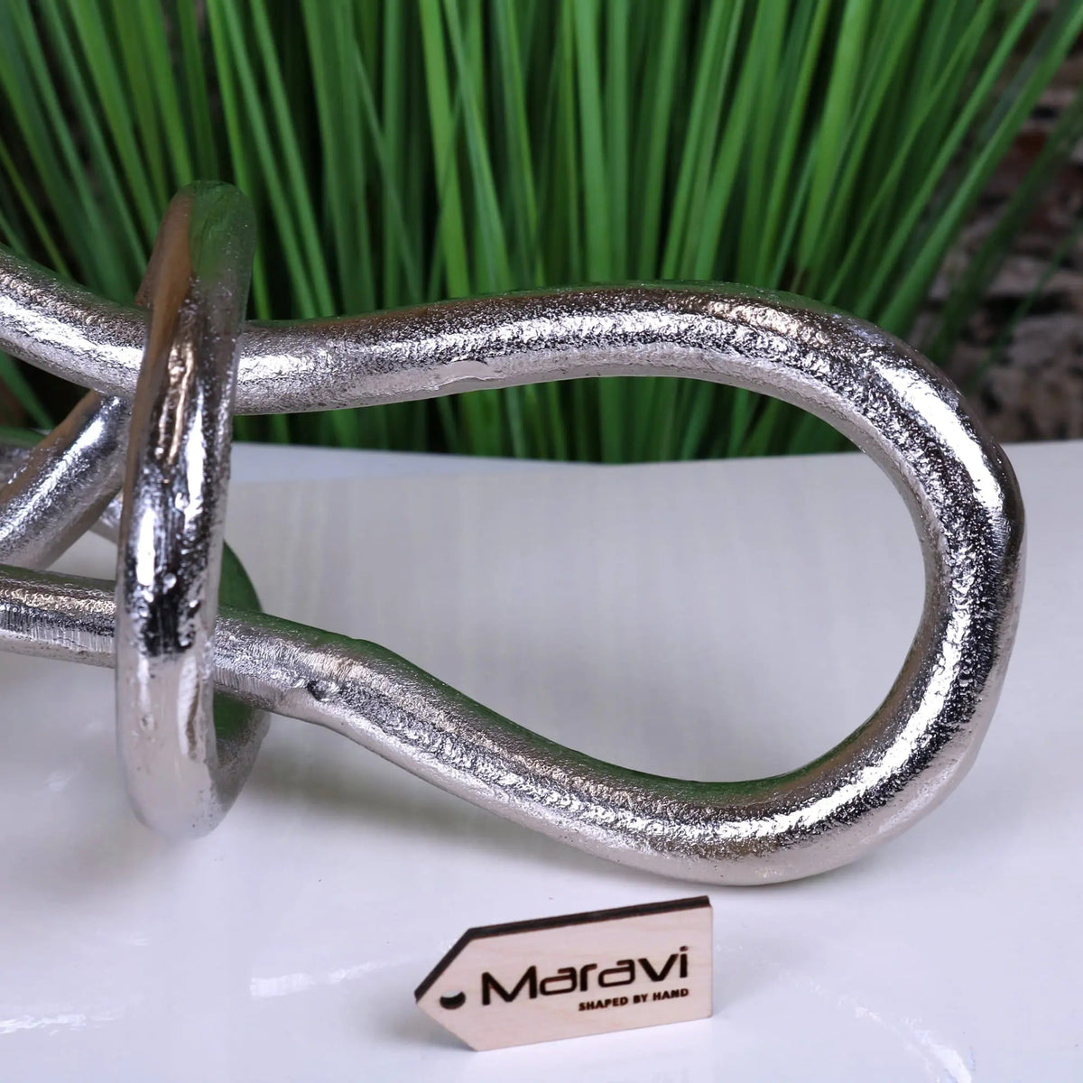 Armo Distressed Silver Aluminium Knot Sculpture 38 cm