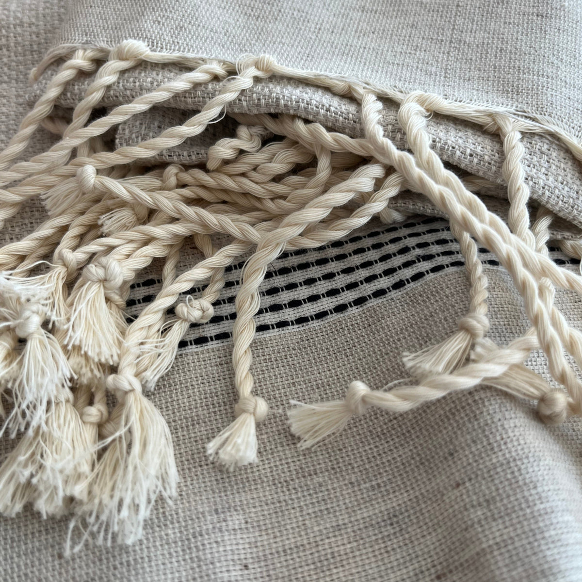 Dormitory Cassis Natural Linen-Cotton Fringed Fouta Towel, Hand & Bath Sizes