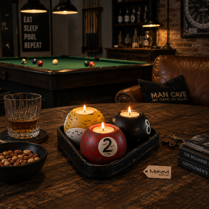 Ingali Pool 8 Ball Tealight Holders, Set of 3 with Tray