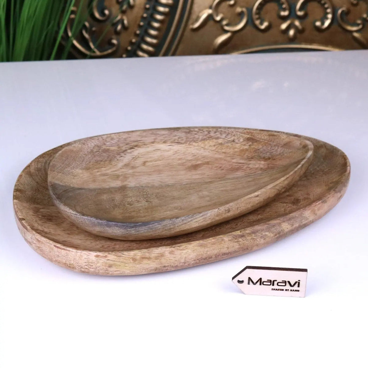 Jarita Mango Wood Oval Serving Dishes, Set of 2