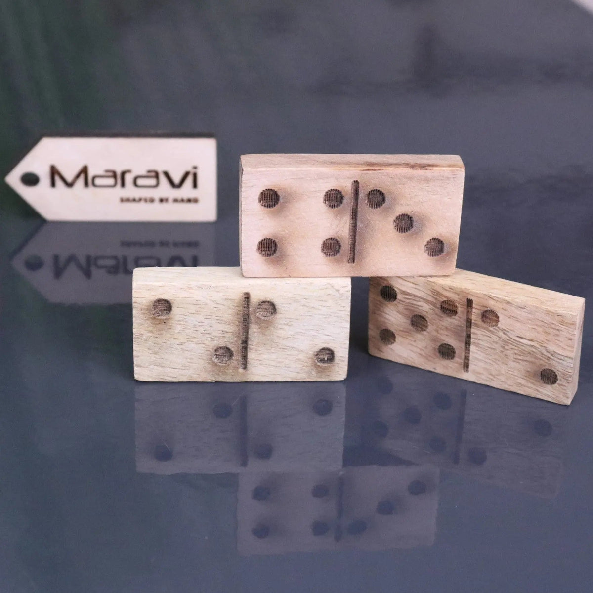 Jeyra Mango Wood Dominoes Set in Domino-Shaped Box