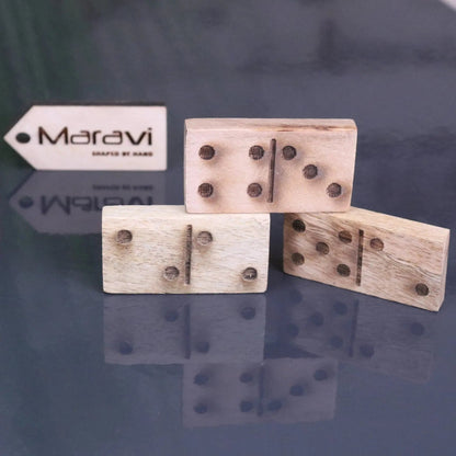 Jeyra Mango Wood Dominoes Set in Domino-Shaped Box