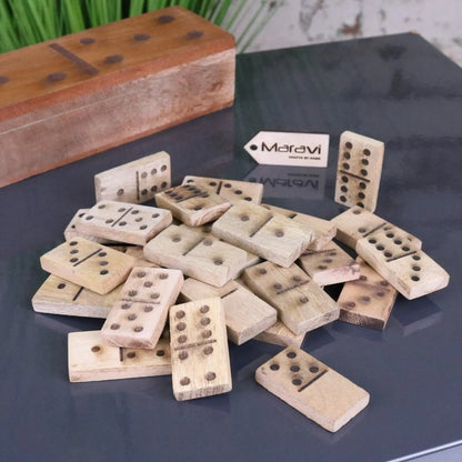 Jeyra Mango Wood Dominoes Set in Domino-Shaped Box