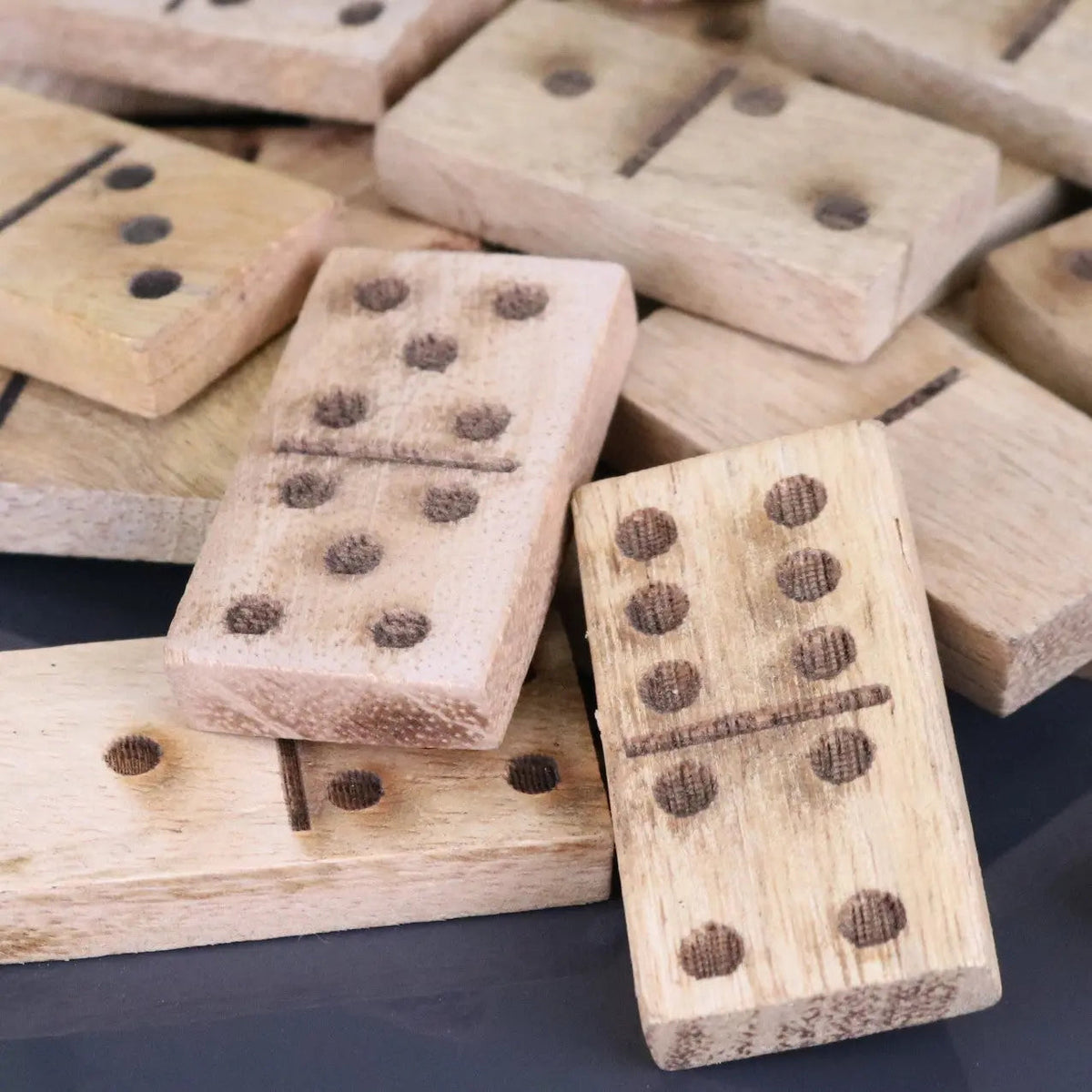 Jeyra Mango Wood Dominoes Set in Domino-Shaped Box
