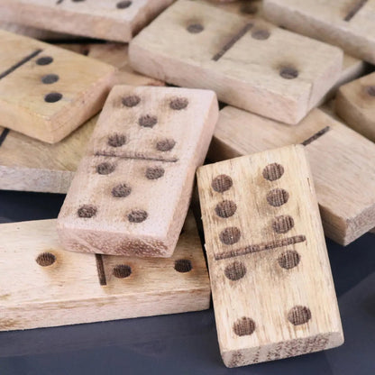 Jeyra Mango Wood Dominoes Set in Domino-Shaped Box