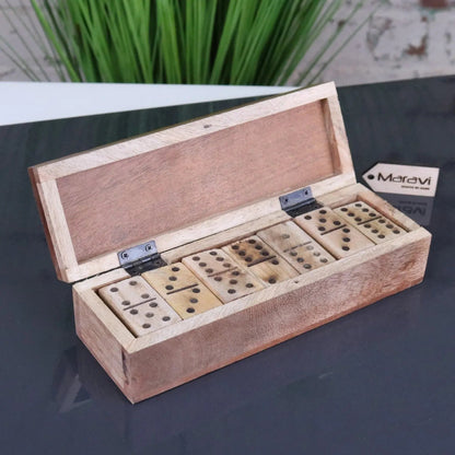 Jeyra Mango Wood Dominoes Set in Domino-Shaped Box
