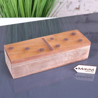 Jeyra Mango Wood Dominoes Set in Domino-Shaped Box