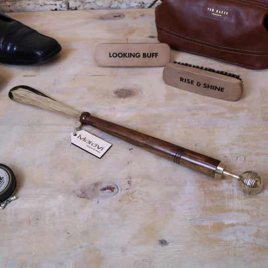 Kalanka Wood and Brass Long Shoe Horn 46 cm with Sports Ball Top