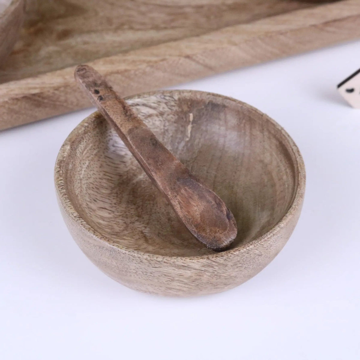 Karuna Mango Wood Serving Bowl Set of 3 with Spoons and Tray