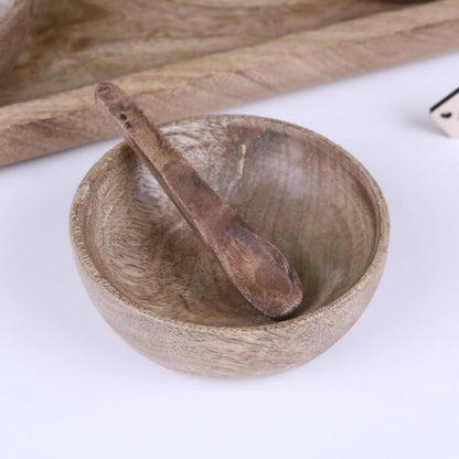 Karuna Mango Wood Serving Bowl Set of 3 with Spoons and Tray