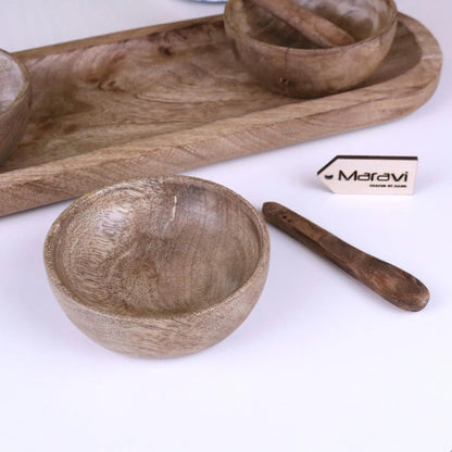 Karuna Mango Wood Serving Bowl Set of 3 with Spoons and Tray