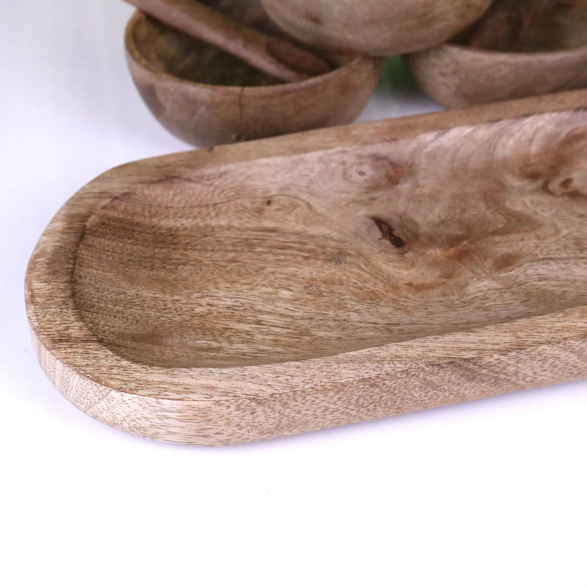 Karuna Mango Wood Serving Bowl Set of 3 with Spoons and Tray