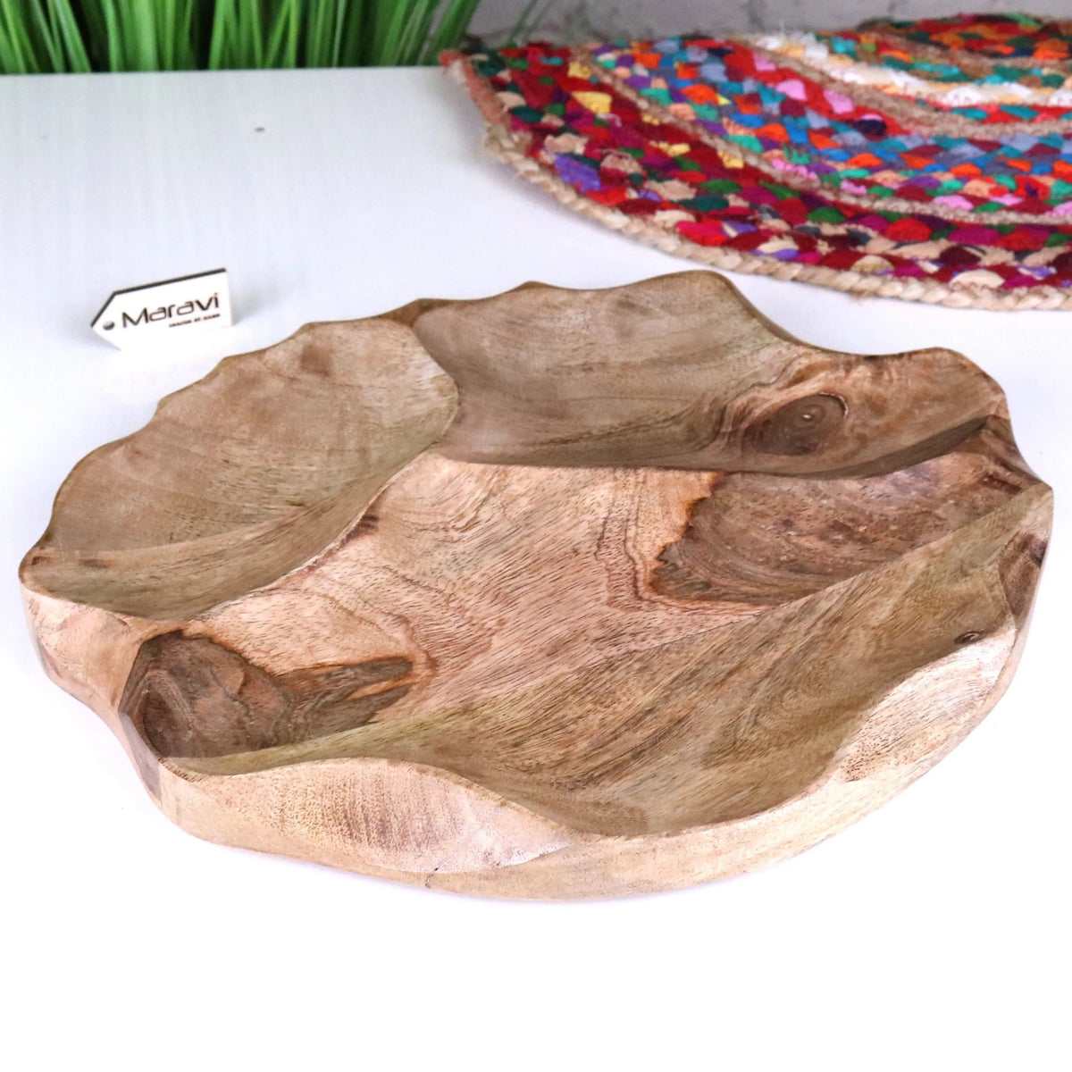 Kavira Mango Wood Divided Serving Dish, 3 Sections