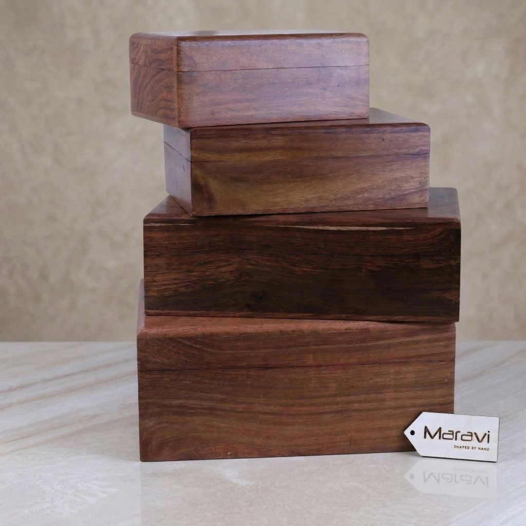 Khalka Plain Sheesham Wood Storage Box, 3 Sizes