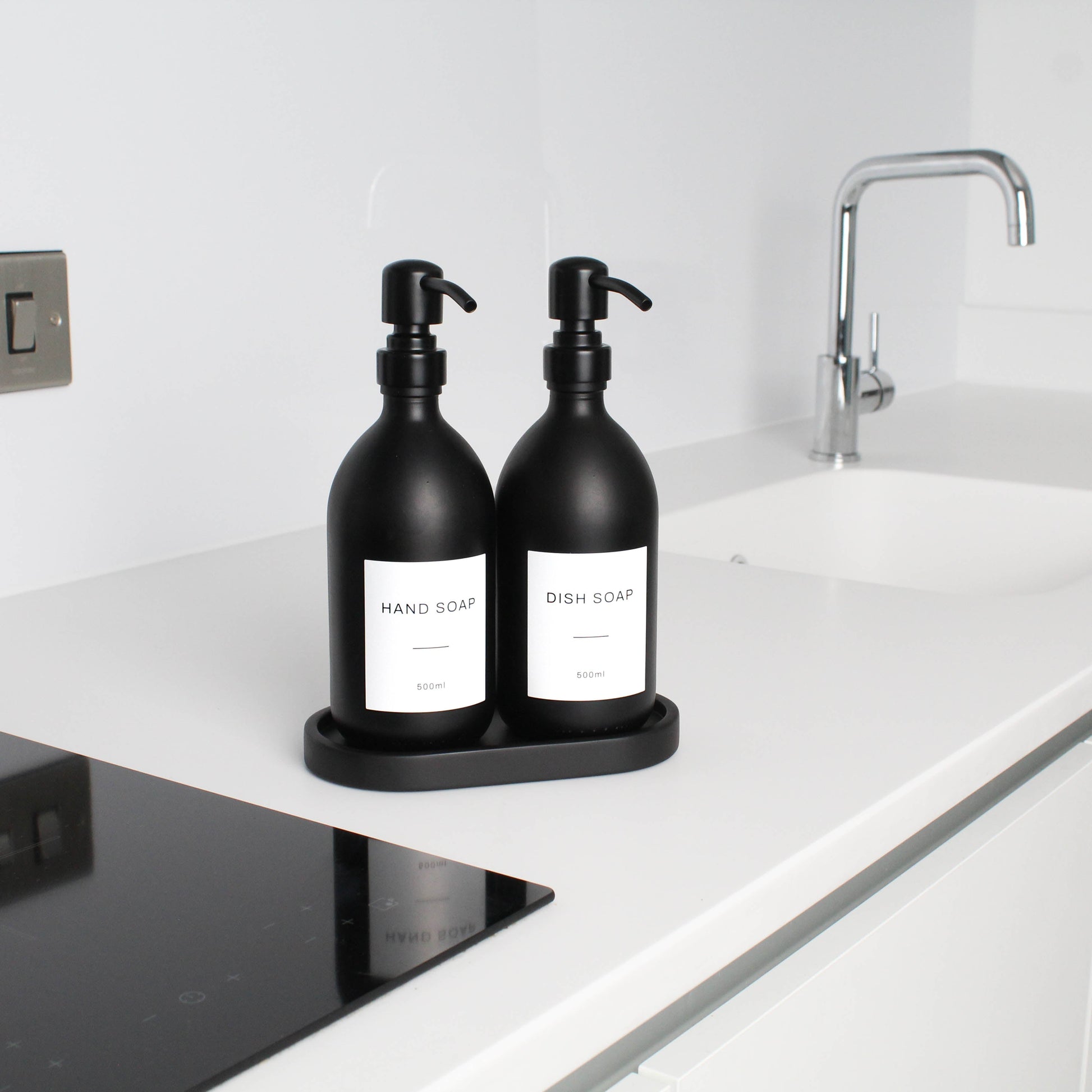 Namie Black Concrete Tray & Matte Black Glass Dispenser Double Set